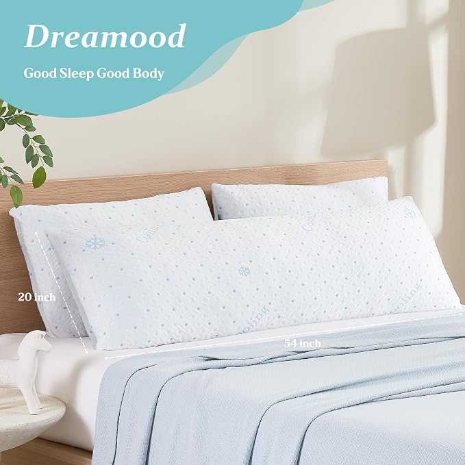 Dreamood Cooling Body Pillow Shredded Memory Foam with Pillowcase for Adult | Adjustable Full Foam Pregnancy Long Bed Body Pillows for Adults Side Sleeper - with Washable Cooling Comfortable Side Cover