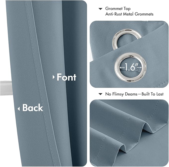 MIULEE Blackout Curtains for Bedroom 2 Panel 40 x 45 Inch Long Greyish Blue | Thermal Insulated, Living Room Darkening Grommet Drapes, Noise Reducing, Light Blocking Window Treatments
