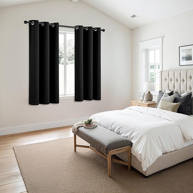 MIULEE Blackout Curtains for Bedroom 2 Panels 40 x 50 Inch Long Black | Thermal Insulated, Halloween Living Room Darkening Grommet Drapes, Noise Reducing, Light Blocking Window Treatments