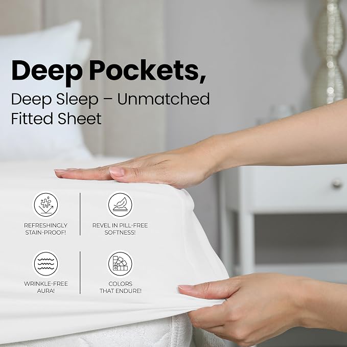 Twin XL Fitted Sheet, Ultra Soft Fits Up to 16 Inch Deep Pocket, White | Hotel Comfort, Cooling & Breathable Cotton like Polyester, Easy Fit, Wrinkle & Fade Resistant, Snug Fit, Easy Care, Oeko-Tex