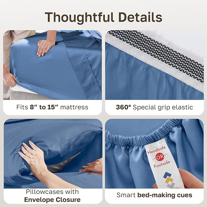 California Design Den 100% Organic Cotton California King Sheet Sets, 4 Pcs | GOTS Certified, Lightweight Crisp & Airy Percale For Hot Sleepers, 15" Deep Pocket, Durable, Easy Care - Riviera Blue