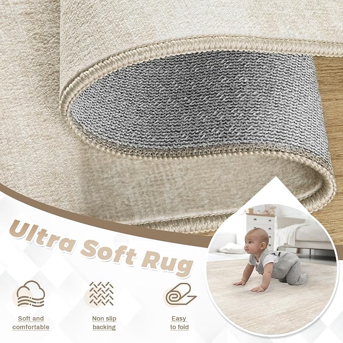 pmtsns Area Rugs 9x12 for Living Room: Washable Rug Modern Abstract Neutral Soft Non-Slip Low-Pile Indoor Large Carpet for Bedroom Dining Room Playroom Home Office (Beige, 9'x12')