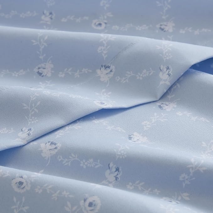Madison Park Essentials Blue Floral Comforter Set with Sheets Queen,7pc | Vintage, Ruffle Bed in a Bag, Reversible, Elegant Bedding Set, All Season, Machine Washable, Wrinkle Resistant, Ultra Soft