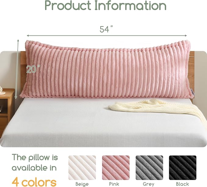 HIGOGOGO Memory Foam Body Pillow, Thickened Large Long Bed Pillow for Adults, Full Body Pillow with Removable Pillow Cover (20x54 Inch), Pink