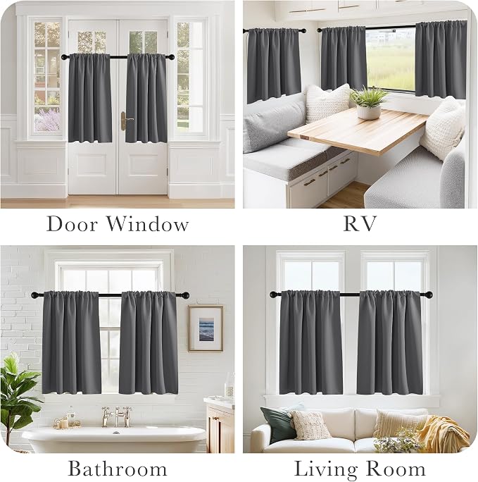 PONY DANCE Grey Short Window Curtains for Kitchen 36 inch Long, 2 Panels Set Half Window Drapes for Bedroom Basement, Blackout Small Curtains for Travel Trailers, Width 42 x Length 36 inches