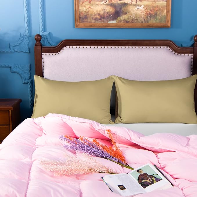 NTBAY Queen Egyptian Cotton Sateen Pillowcases, Set of 2, Khaki | 500 Thread Count Egyptian Cotton Sateen with Envelope Closure, 2 Pack 20 x 30 Inch Pillowcases, Insert Not Included