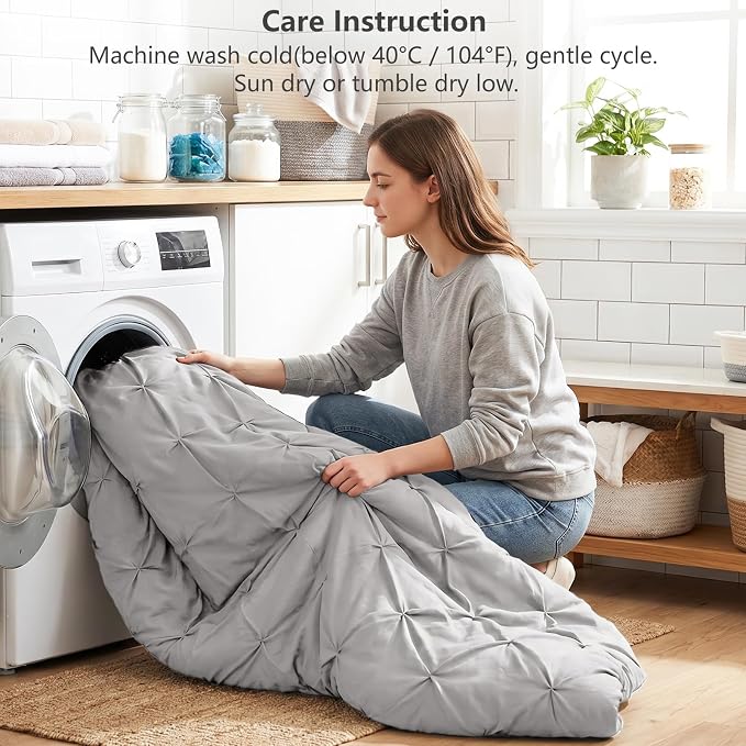 Oversized Queen Comforter Set French Grey, 7 Pieces Bed in a Bag | OEKO-TEX 100 Certified, 240GSM All Season, Bedroom, Guest Room, Down-Alternative Comforter, Sheets, Pillowcases & Shams