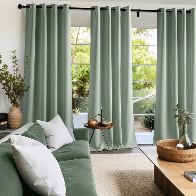 NICETOWN Sage Green Room Darkening Curtains 45 Inches Long 2 Panels for Living Room, Bedroom, Nursery Summer Thermal Insulated Blackout Drapes Grommet Noise Reducing Window Treatment, W40
