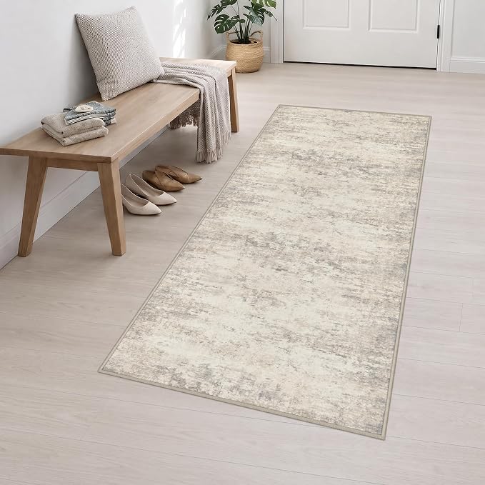 3x8 Washable Runner Rug：Modern Abstract Soft Carpet Brown Beige | For Hallway, Bedroom, Kitchen, Laundry, Bathroom,Door Mat,Modern Abstract,Machine washable,Non-Slip,Stain Resistant,Indoor