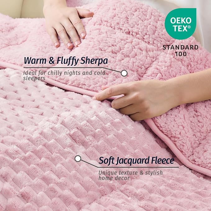 Fleece Weighted Blanket for Adults 60" x 80" 15lbs Fuzzy Blankets Pink | Soft Queen Size Sherpa Weighted Blankets, 3D Imitation Turtle Shell Warm Jacquard Flannel Heavy Blanket for Couch and Bed