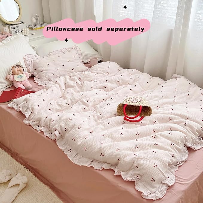 Crib Bedding Duvet Cover for Boys Girls Cotton Muslin Baby Crib Duvet Cover Nursery Bed Decoration Gift, 47"x59", Cherry Print (No Pillowcases)