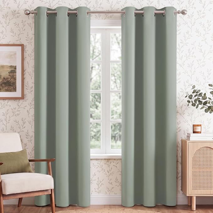 NICETOWN Sage Green Room Darkening Curtains 84 Inches Long 2 Panels for Living Room, Bedroom, Nursery Summer Thermal Insulated Blackout Drapes Grommet Noise Reducing Window Treatment, W40