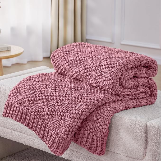 Anysay Knitted Weighted Blanket for Adult, Chunky Knit Throw 36''*48'' 5lbs | Cooling Weighted Blanket for Sleep Breathable Machine Washable Fall Heavy Blanket for Room Decor(Pink)