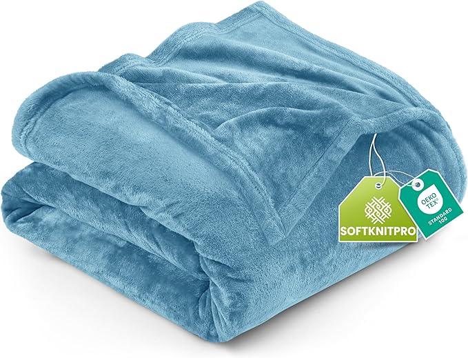 Utopia Bedding Soft Fleece Bed Blanket Queen Size Washed Blue (90x90 Inch) | Microfiber Plush Warm Lightweight Breathable Cozy Blanket Anti-Static, All Season Use, Gift for Women and Men
