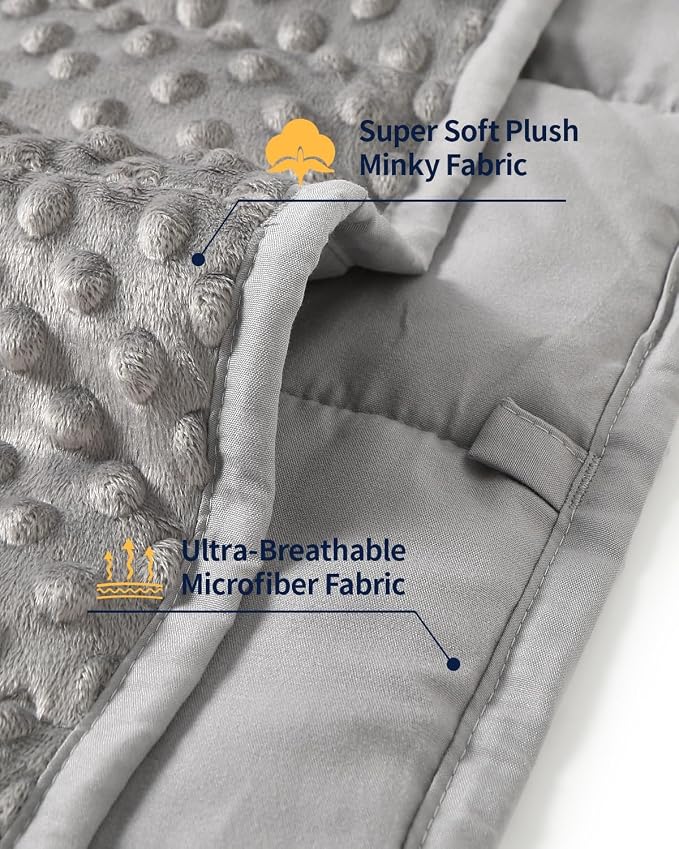 Mr. Sandman Weighted Blanket for Sleeping 2 lbs, 20 x 30 Inches | Soft Cooling Minky Dots; Machine Washable; Glass Bead Filling; Weighted Lap Blanket for School and Home; Grey