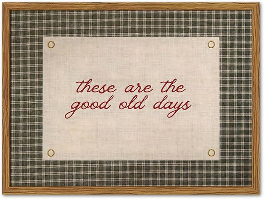 Framed These Are The Good Old Days Wall Art, Vintage Family Inspirational Quote Pictures Wall Decor, Retro Green Gingham Paintings Prints Motivational Home Decor for Living Room Bedroom 12x16 inch