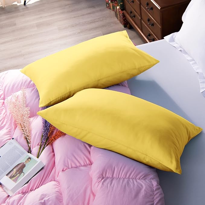 NTBAY Queen Egyptian Cotton Sateen Pillowcases, Set of 2, Mustard Yellow | 500 Thread Count Egyptian Cotton Sateen with Envelope Closure, 2 Pack 20 x 30 Inch Pillowcases, Insert Not Included