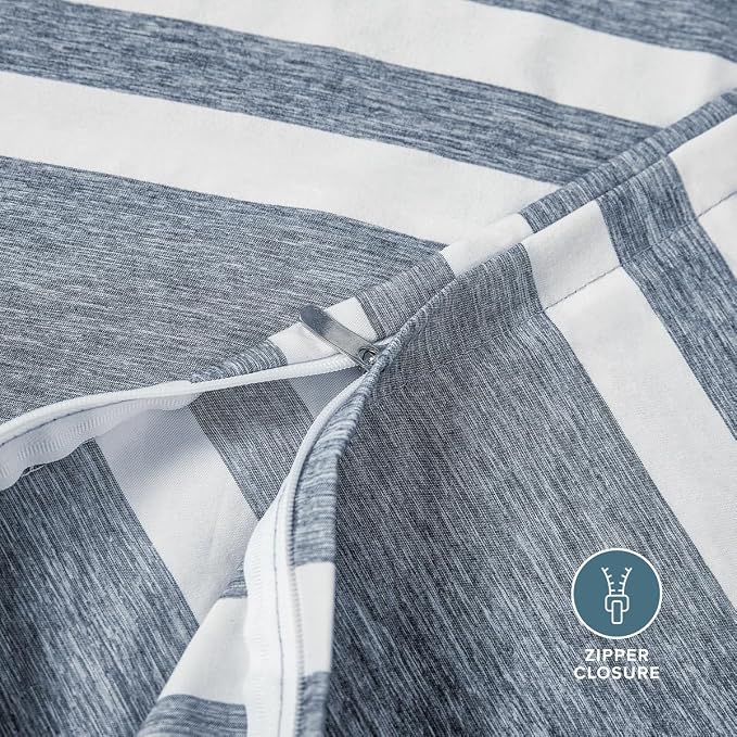 Bare Home Duvet Cover Set (Cal King, Stripe - Heathered Midnight Blue) | 1800 Ultra-Soft, Lightweight, Cooling, Breathable, Premium, All-Season