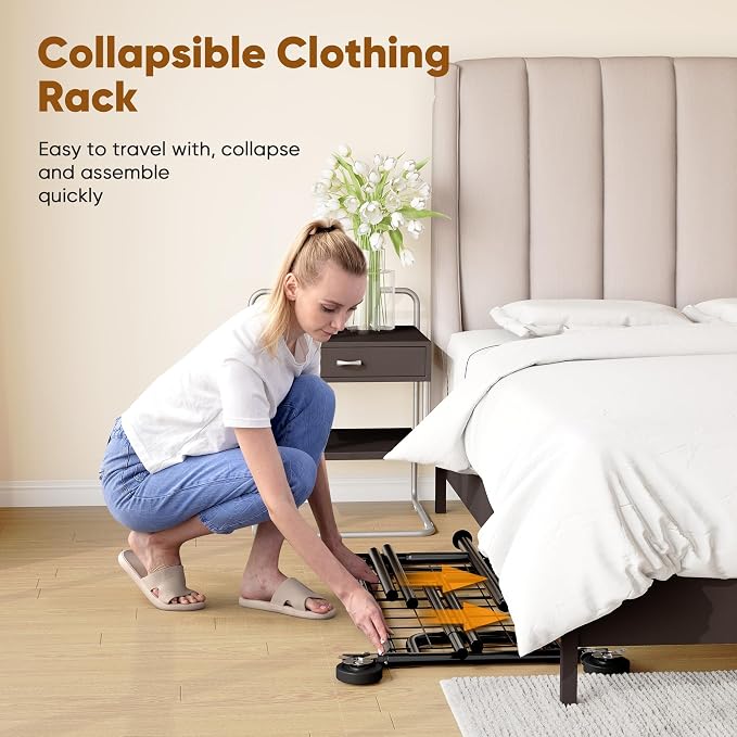 HOKEEPER Clothes Rack Collapsible Clothing Rack Capacity 525LBS Black | Clothing Racks on Wheels Heavy Duty Rolling Clothes Rack for Hanging Clothes for bedroom, Commercial, 22"D x 75"W x 71"H