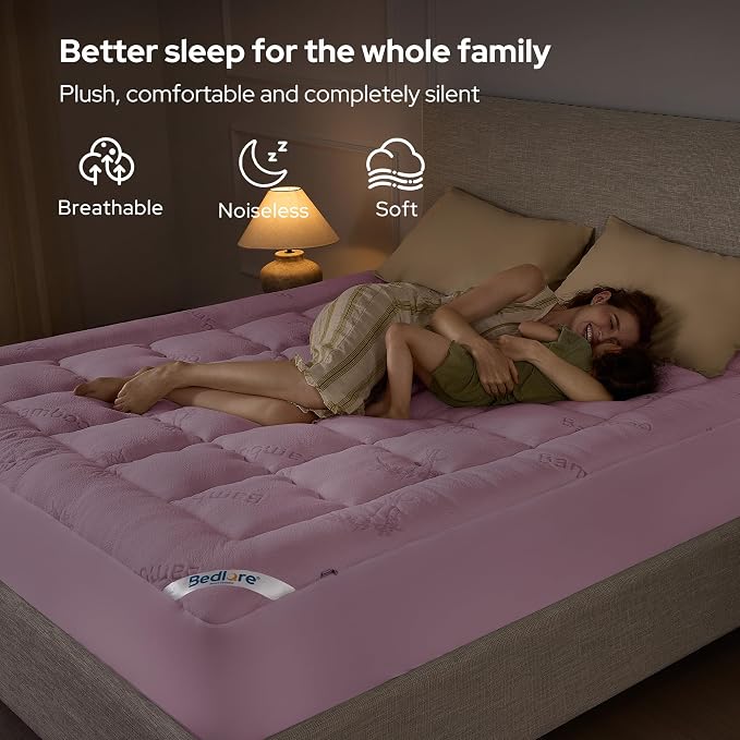 BEDLORE Twin XL Mattress Topper Viscose Bamboo, Pillow Top Mattress Pad | Deep Pockets Fit 6”-15” Mattress, Soft Breathable Thick Dorm-Size Mattress Topper for Students and Hot Sleepers(Pink)