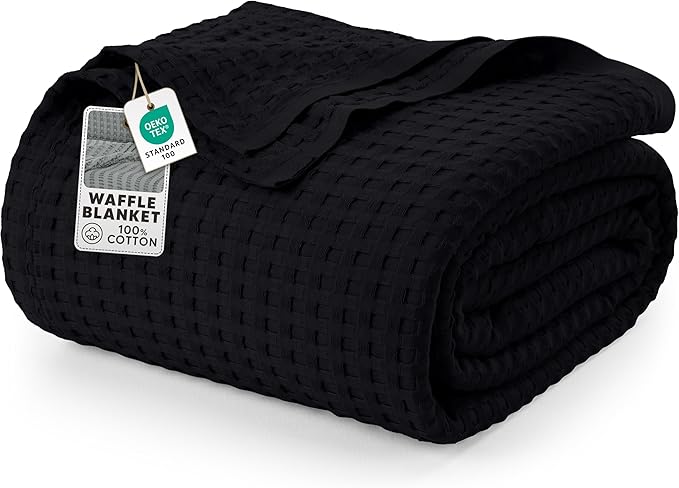 Utopia Bedding 100% Cotton Waffle Blanket Queen Size Black, 90x90 Inch | Lightweight Breathable Cozy Summer Bed Blanket Home Decor Gift for Women and Men