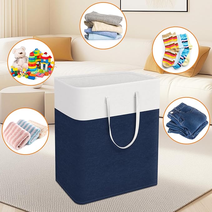 TasticTotes Laundry Basket 3-Pack, Laundry Hamper, 125L-Blue | Clothes Laundry Hamper, Collapsible Laundry Basket, Freestanding laundry hamper with Handles for Home or Dorm