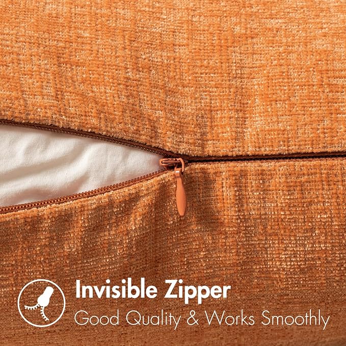 MIULEE Soft Chenille Fall Lumbar Throw Pillow Covers Orange 12x20 Inch | Pack of 2, Modern Fall Decor, Classic Decorative Pillows, Solid Dyed Cases, Couch Cushion Covers for Sofa Bed Living Room