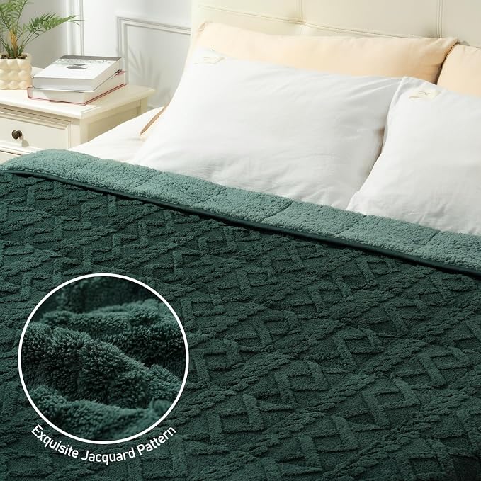 Cozy Weighted Blankets for Sleep Queen 60" x 80" 20 lbs Dark Green | Relax Body & Mind, Even Weight Distribution, Dual Sided Soft Heavy Throw Blankets, Jacquard Knitted, Chunky Fluffy, Warm Hug