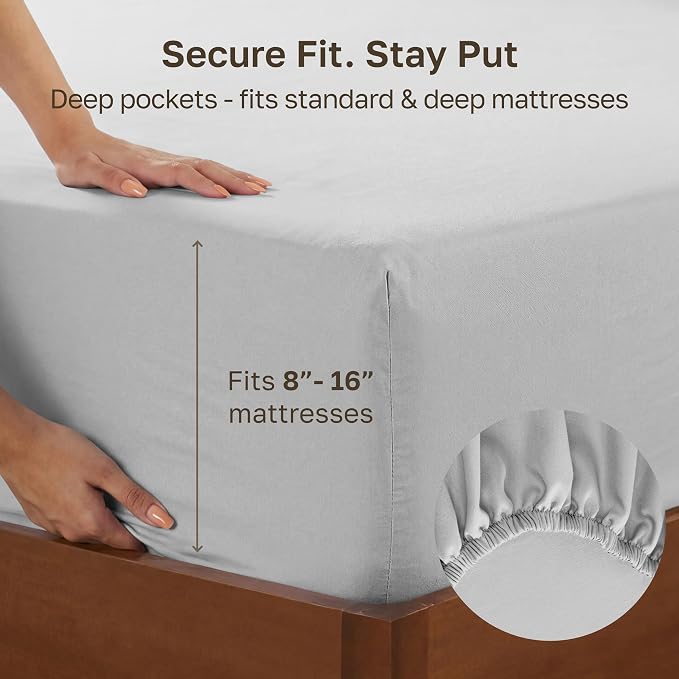 California Design Den 100% Cotton Sateen Cali King Fitted Sheet, Grey Light | 400 Thread Count Backed by Good Housekeeping Seal, 16" Deep Pocket, All-Around Elastic, No-Pop Fit, Durable, OEKO-TEX