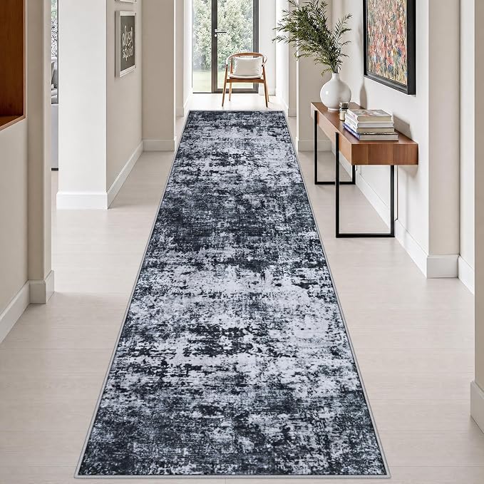 3x14 Washable Runner Rug：Modern Abstract Kitchen Carpet Black | For Hallway, Bedroom, Kitchen, Laundry, Bathroom,Door Mat,Modern Abstract,Machine washable,Non-Slip,Stain Resistant,Indoor