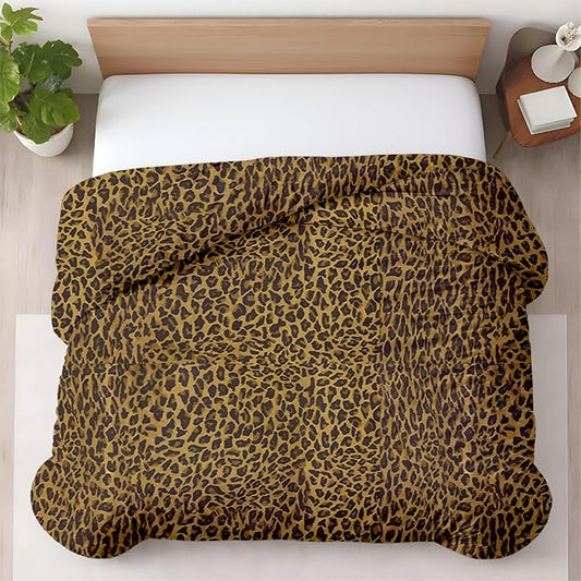 1 Pc Duvet Cover Queen Size/Full Size - Cotton - Soft Premium Durable Cheetah Animal Print Comforter Cover - Zipper Closure & 7 Corner Ties- (Leopard, 90" X 90")