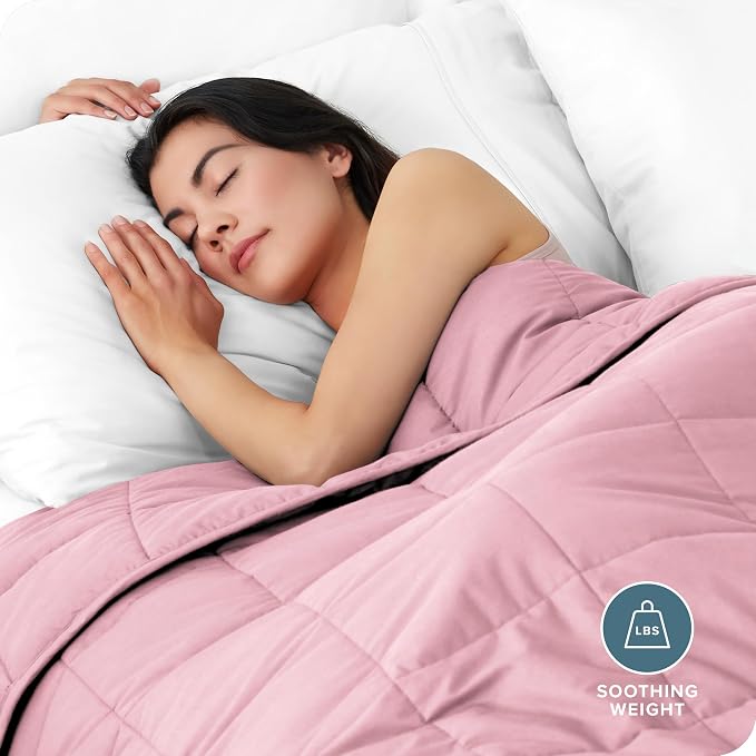 Bare Home Cotton Weighted Blanket (Light Pink, 40"x60" 10lbs) | Twin or Full Size, All-Natural 100% Cotton, Premium Heavy Blanket Nontoxic Glass Beads
