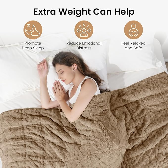 Drewin 20lbs Weighted Blanket Queen Size for Adults,Brownish White,60"x80" | Stress Relief & Promotes Sleep,Cozy Heavy Throw Blankets,Soft Jacquard Sherpa with Glass Beads,Machine Washable