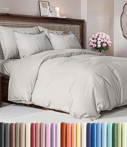 Duvet Cover Cal King Size - 3 Piece with Zipper Closure - French Grey | Extra Soft, Breathable, Cal King Duvet Cover 104" x 98" with 2 Pillow Shams, Zipper Closures & Ties, Women, Men, Kids & Teens