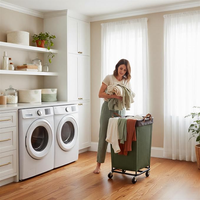 StorageWorks 160L Laundry Basket with Wheels, Rolling Hampers for Clothing | Green Laundry Basket with Wheels, Metal Frame & Handles, Rolling Hamper for Bedroom, Bathroom, Dorm, Hotel
