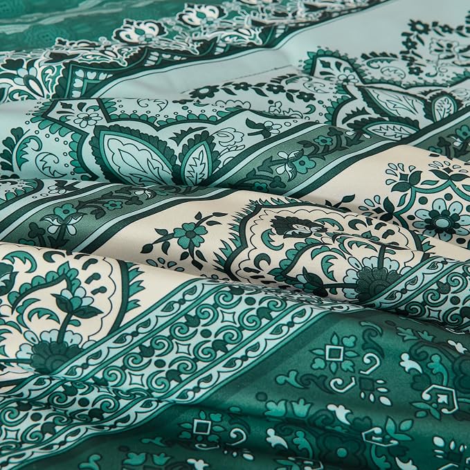 Cottolester Boho Comforter Set King Size,8 Pieces Teal Green Bohemian Striped Bed in a Bag,Paisley Soft Microfiber Bedding Comforter Set