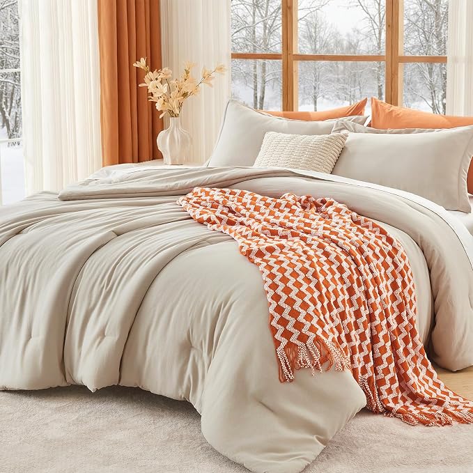 King Size Comforter Set, All Season Ultra Soft Down Alternative Bedding - 3 Piece Lightweight Bed Set Includes 1 Comforter (104"x90") and 2 Pillow Shams (20"x36"), Linen