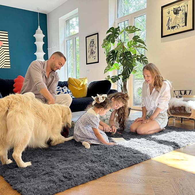 OLANLY 3x8 Machine Washable Runner Rugs for Hallway, Soft Fluffy Shaggy Bedside Rugs for Bedroom, Living Room, Indoor Floor Carpet for Kids Girls and Boys, Nursery Rooms, Home Decor Aesthetic, Grey