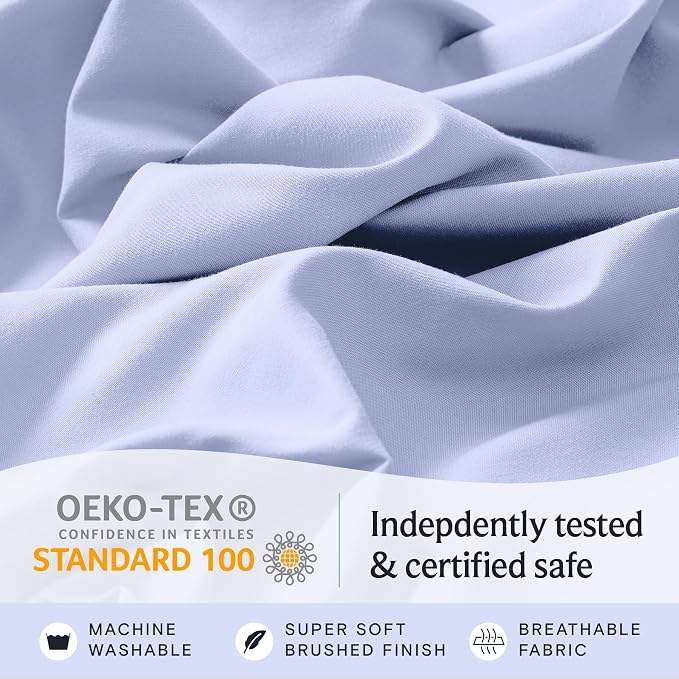 LuxClub Twin XL Sheets Set, Cooling & Soft Deep Pocket Bed Sheets, 3PC | LuxClub Silky Fitted Sheet & Pillowcase Sets, Breathable Hotel Luxury Bedding for Mattress Wrinkle Free, Sky Blue