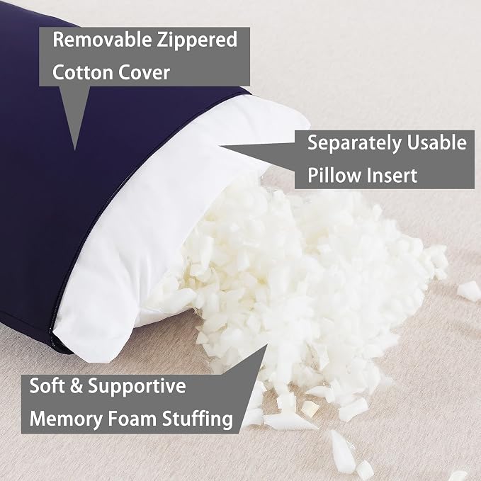 WhatsBedding Memory Foam Body Pillow with Cover, Long Bed Pillow for Adults | Breathable Zippered Cotton Cover,Long Pillow for Sleeping, Firm Pillow Fluffy Supportive for Side Sleepers