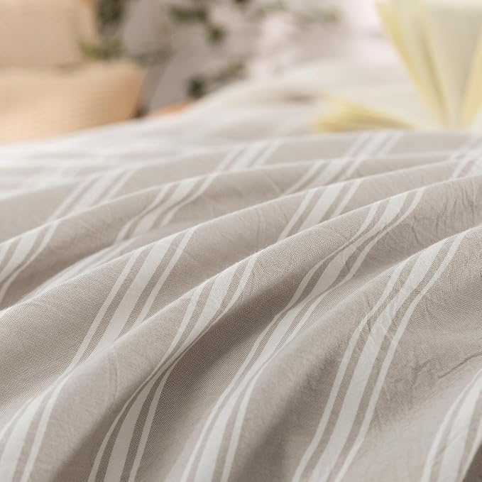 BESTOUCH Striped Cotton Duvet Cover Set Linen Feel California King | 100% Washed Cotton, Soft Wrinkle Texture, Hidden Zipper, 8 Ties, Breathable Lightweight Durable Comfy, 3 Pcs No Insert
