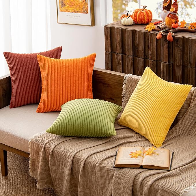 MIULEE Fall Decorative Throw Pillow Covers Yellow Orange Rust 18x18 | Set of 4, Vintage Retro Fall Decor, Mix and Match Color Clash Design, Vibrant Cushion Covers for Sofa Couch Bed Living Room
