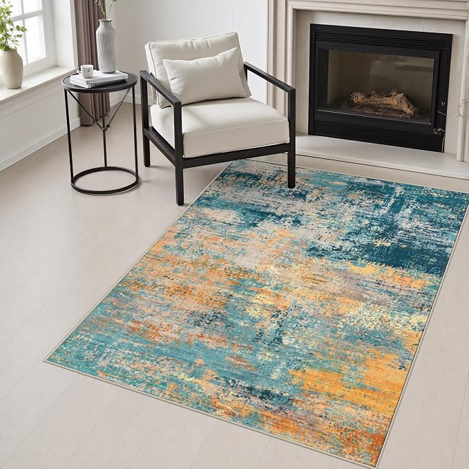 Area Rug Living Room: 3x5 Modern Washable Soft Carpet Rosy Haze | For Hallway, Bedroom, Kitchen, Laundry, Bathroom,Door Mat,Modern Abstract,Machine washable,Non-Slip,Stain Resistant,Indoor