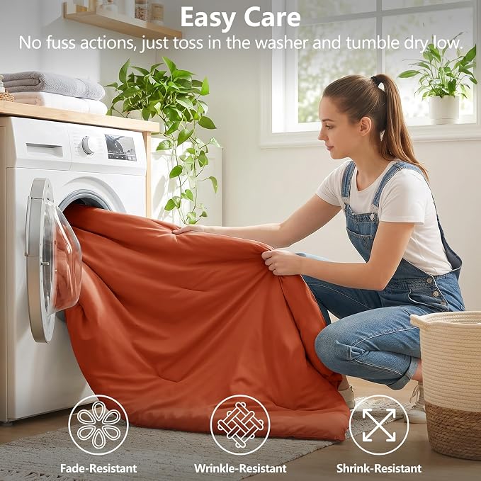 King Size Comforter Set Terracotta, 7 Pieces Bed in a Bag | OEKO-TEX Certified, All-Season, Bedroom, 240GSM Down Alternative Comforter, Flat & Fitted Sheets, 2 Pillowcases & 2 Shams
