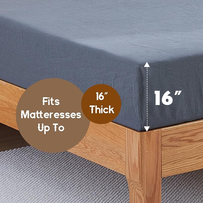 100% Linen Sheets Set King Size, Natural Pure Flax 4 Piece Bed Sets, 16" Deep Pocket, Breathable Cooling Bed Soft Durable Bedding, Machine Washable (Gray,King)