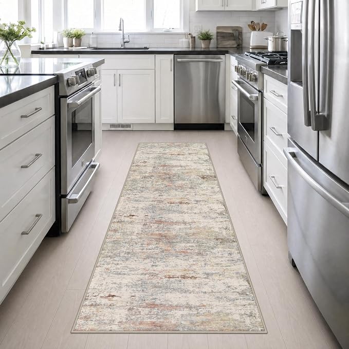 2.6x10 Washable Runner Rug:Modern Abstract Indoor Soft Carpet Taupe | For Hallway, Bedroom, Kitchen, Laundry, Bathroom,Door Mat,Modern Abstract,Machine washable,Non-Slip,Stain Resistant,Indoor