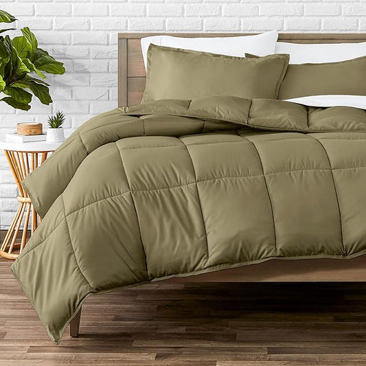 Bare Home Comforter Set - 1800 Ultra Soft (King/Cal King, Olive) | All-Season, Breathable, Hypoallergenic, Premium 1800, Warm, Cozy
