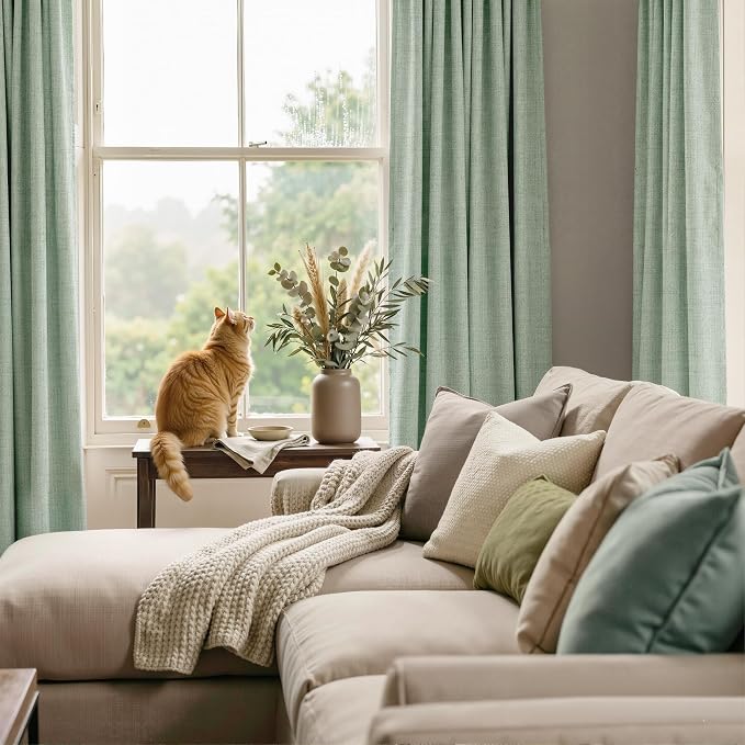RYB HOME Sage Green 100% Blackout Curtains 84 Inch for Bedroom Living Room | Thermal Insulated Linen Texture Elegant Farmhouse Back Tab Rod Pocket, for Office Dining Room Nursery, W52 x L84, 2 Panels