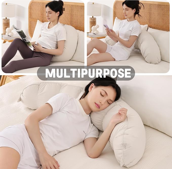 Peallow(Pat. Pend) – Long Round Body Pillow for Adults, Bolster Pillow for Sleeping, Soft and Supportive Pillow for Sleeping & Lumbar Support (Misty White,47")
