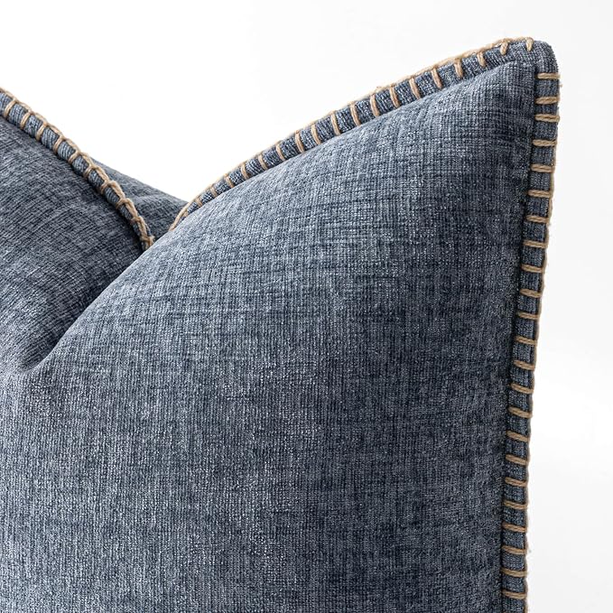 MIULEE Decorative Couch Throw Pillow Covers 20x20 in Dark Grey Blue 2 Pack | Farmhouse Pillow Covers with Stitched Edge, Soft Chenille Cushion Cases, for Sofa Bed Living Room Home Decor